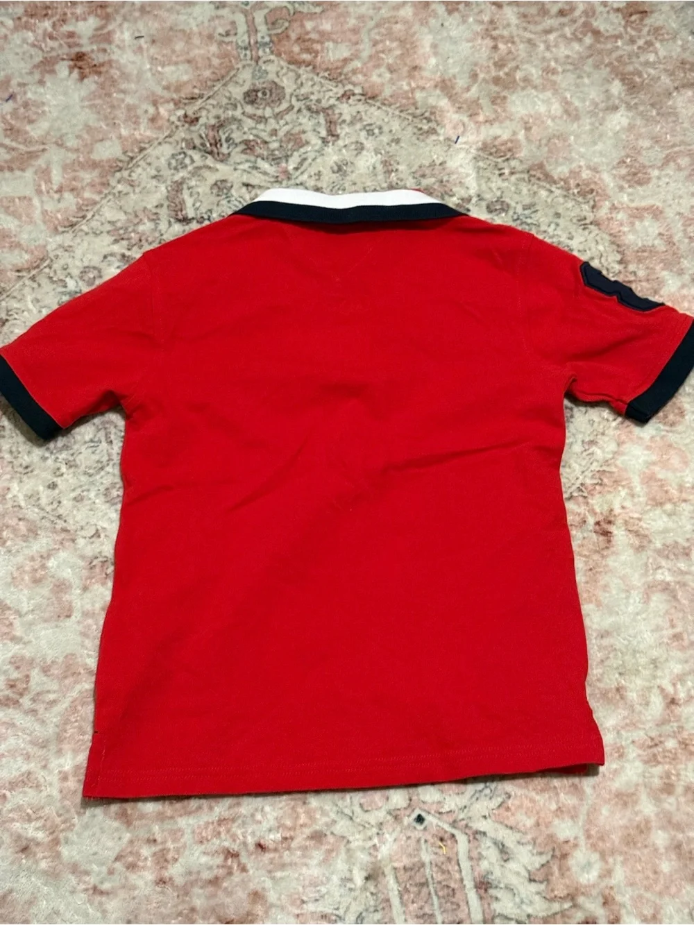 Tommy Hilfiger Red Polo with Navy & White Contrast Collar
